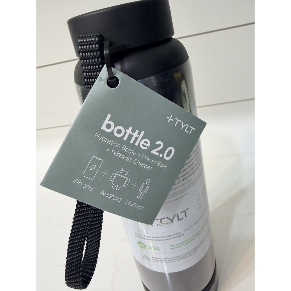 TYLT Bottle 2.0 Hydration Bottle with Power Bank and Wireless Charger PWRBTL24BK - Picture 2 of 4